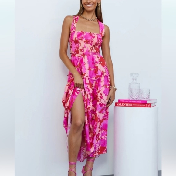 Hello Molly Wander To The Sun Midi Dress Pink Floral - Picture 5 of 10